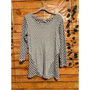 CMC Womens Knit Tunic Top Size S Black 3/4 Sleeve Round Neck Chunky Stretch